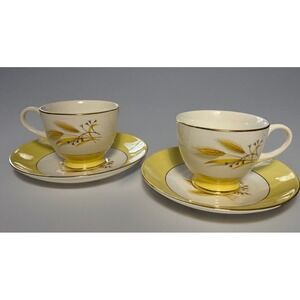 Homer Laughlin Coffee Tea Cup Saucer Century Service Autumn Gold 2 Set Excellent